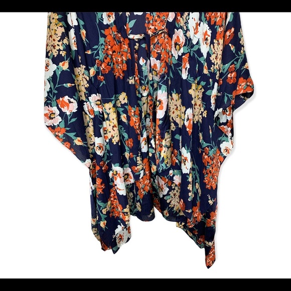 UMGEE Pretty Perfect Floral Print Bell Sleeve Open Front Kimono Navy Blue Small - Picture 5 of 11